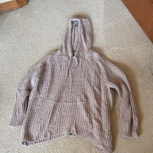 Aerie Heathered Knit Hooded Sweater - Gray and Pink
